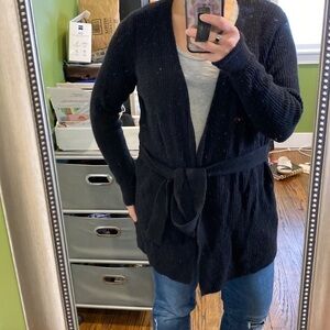 J Crew Merino Blend Belted Ribbed Wrap Sweater EUC